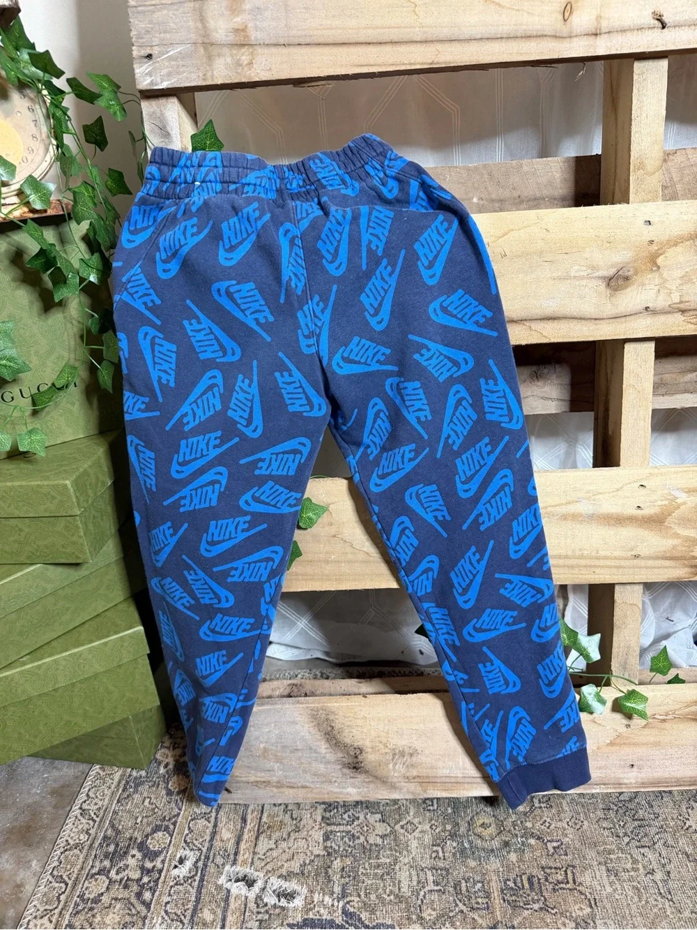 Nike Kids Black Sweatpants with Blue Logo-Print Joggers and Olive Cargo Pants